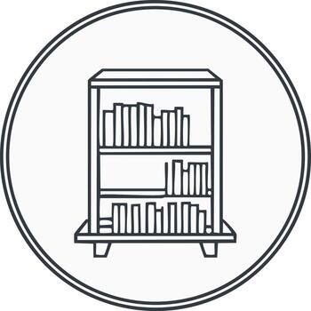 Minimalist line art icon of a bookshelf filled with books within a double circle border vector