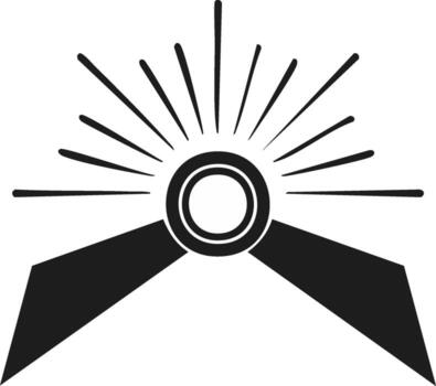 Abstract sunburst icon with radiating lines and two downward pointing geometric ribbons vector