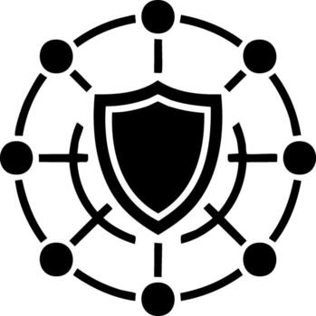 Cybersecurity concept with shield in the center and network nodes vector