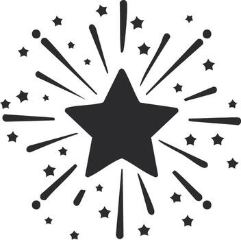 Celebration starburst icon with exploding fireworks and sparkles simple graphic vector