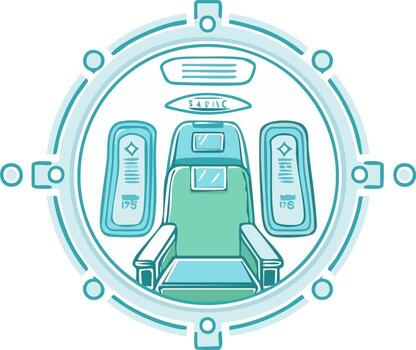 Spaceship Cockpit Control Panel With Captains Chair and Display Screens vector