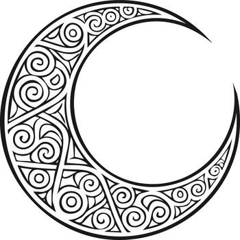 intrincado creciente Luna con arremolinándose decorativo patrones y geométrico elementos vector