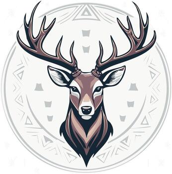 Elegant Deer Head with Antlers in Geometric Circular Frame for Design Projects vector