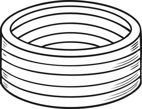 Minimalist Black and White Line Drawing of a Hollow Cylindrical Object with Concentric Rings vector