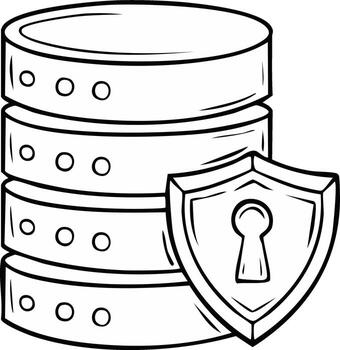 Digital data storage servers with shield, data security concept, cyber protection vector