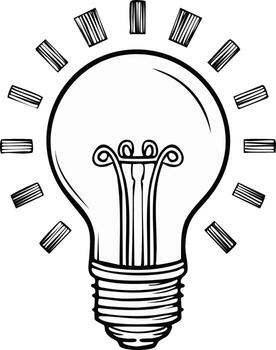 Line art showing lightbulb with rays representing idea generation and conceptual thinking vector