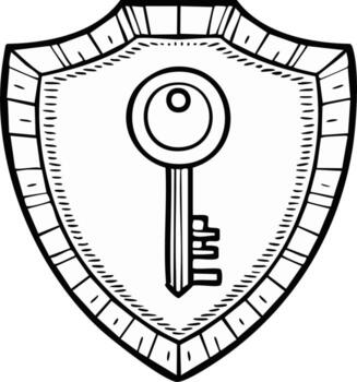 Doodle shield with key symbol inside, representing security and access vector