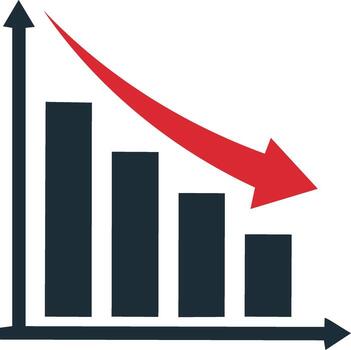 Business chart showing negative trend with red arrow and descending bars vector