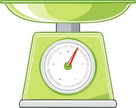 Retro kitchen scale with a dial, light green and white color scheme, measuring tool vector