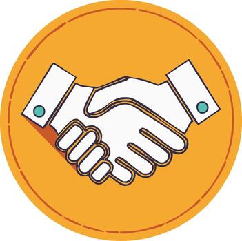 Close up of a handshake symbol in a circular orange frame, representing agreement and partnership vector