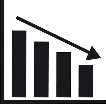 Bar chart with decreasing arrow icon symbolizing recession downturn and business failure vector