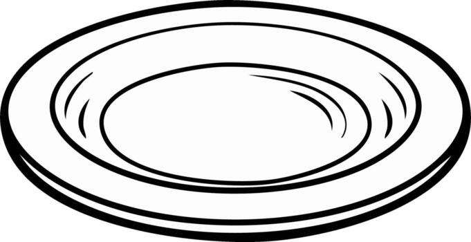 Simple black and white line drawing of a shallow dish, representing minimalism and everyday objects vector