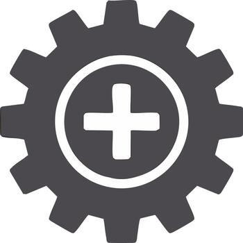 New Operation Settings Cogwheel with Plus Sign Inside Circle. Customization and System Improvement Icon Illustration vector