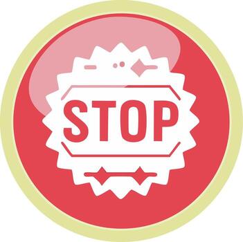 Red Stop Button Icon with Warning Symbol and Glossy Effect vector