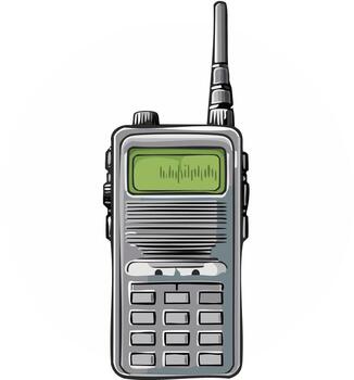 Handheld transceiver featuring sound waves displayed on the screen is depicted with a stylish outline and is on a white backdrop vector