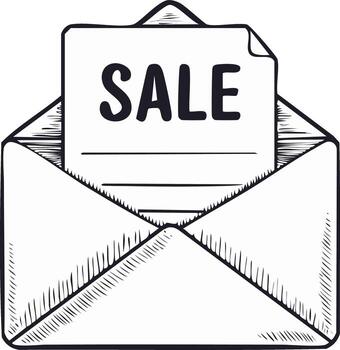 mano dibujado abierto sobre con rebaja mensaje dentro envío promoción vector