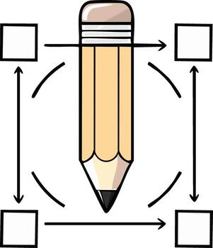 Pencil with Arrows and Empty Square Boxes in a Cyclical Process Diagram vector