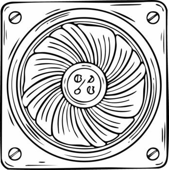 Stylized Illustration of a Computer Cooling Fan with a Square Frame vector