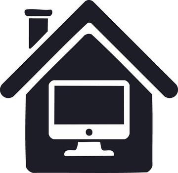Remote Work Home Office Icon House with Computer Monitor Simple Symbol vector
