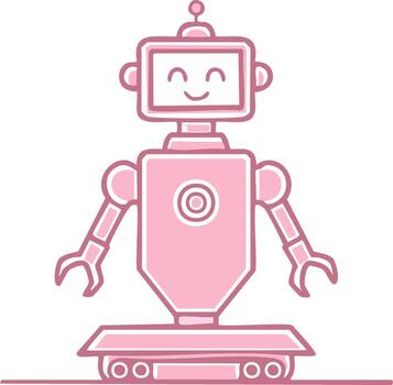 simpático rosado sonriente dibujos animados robot personaje con contento cara y sencillo diseño ilustración vector