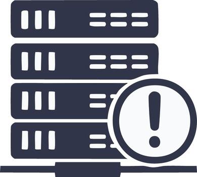 Server rack stack with an exclamation mark warning icon indicating a system error or network alert vector