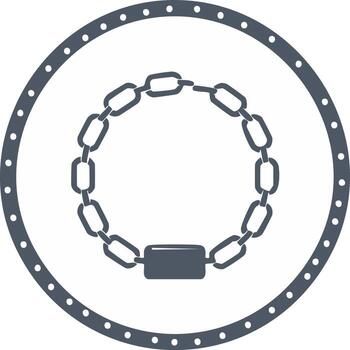 Circular chain link emblem with a central chain and dotted outer ring vector