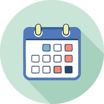 Calendar icon with long shadow flat design for planning, scheduling, and event reminders vector