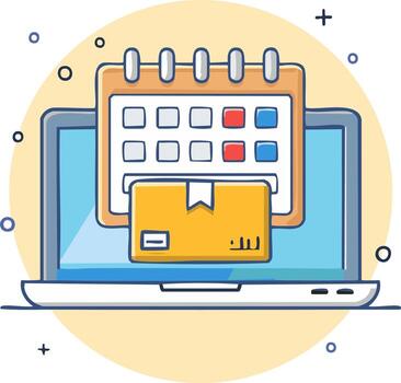 Laptop displaying online delivery schedule with calendar and package box vector