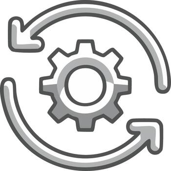 Circular arrows around a gear icon symbolizing workflow and process vector