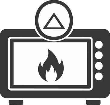 Microwave Oven Icon with Flame Symbol and Triangle Warning vector