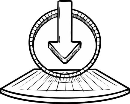 Artistic sketch of a download icon featuring a down arrow and textured circular base symbol vector