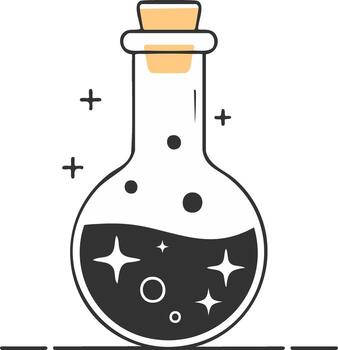 Minimalist Illustration of a Flask with Magical Sparkling Liquid and Cork vector
