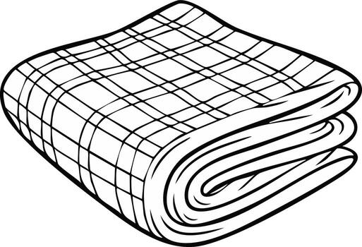 Folded checkered textile material in outline illustration suitable for graphic design projects vector