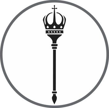 Royal scepter with a crown top and cross inside a circle, a simple icon of monarchal power vector