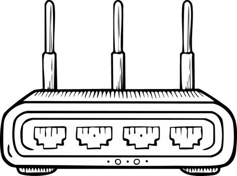 Doodle Style Wireless Router with Three Antennas for Internet Connection vector