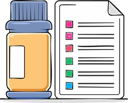 Bottle with blank label accompanied by a checklist sheet for organizing tasks vector