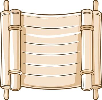 Ancient rolled paper scroll with blank lined space for text and wooden cylinders vector