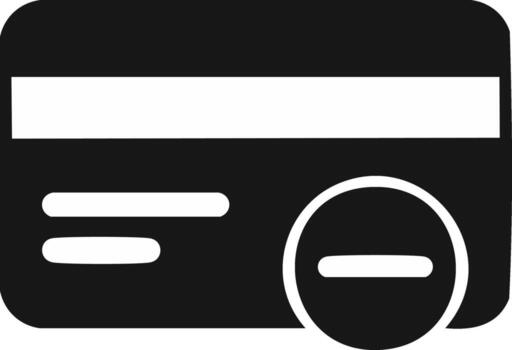 Credit card icon with a delete or remove symbol indicating cancellation or deletion vector