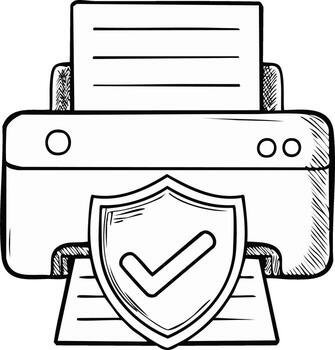 Printer with Secure Shield Printing Documents, Machine Device Verification Illustration vector