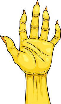 Vibrant yellow cartoon hand of a mythical monster with long sharp claws and pointed fingernails vector