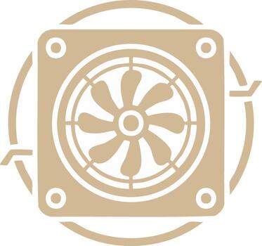 Square computer system fan icon with circular arrows depicting air circulation and cooling technology vector