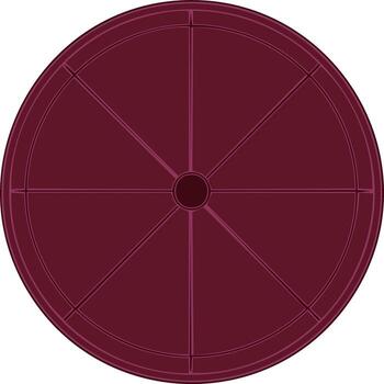Symmetrical geometric design of a maroon wheel with eight spokes and a central hub vector