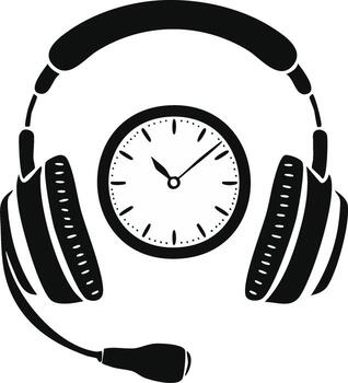 Time Management Illustration with Headset and Clock Icon for Customer Support and Efficiency vector