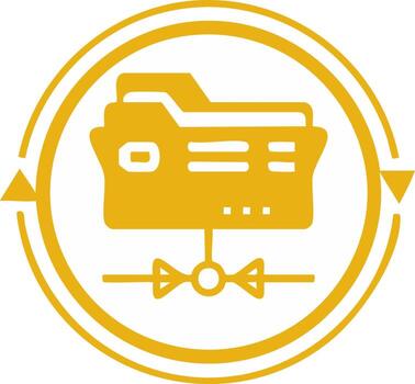 Data sync and file sharing icon with network folder and circular arrows vector