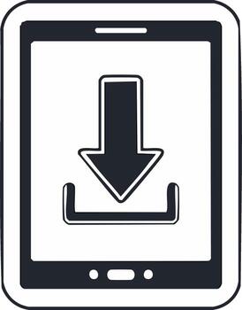Simple monochrome doodle icon of a tablet computer downloading an application or file vector