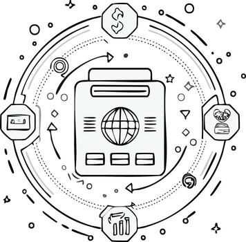 Global financial technology concept with circulating business icons and world wide web vector