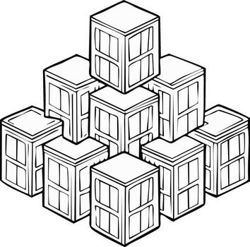 apilado isométrica bloques ilustración con ventanas en contorno estilo vector