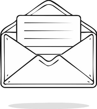 Open mail envelope with a blank letter or message card in a simple doodle style vector