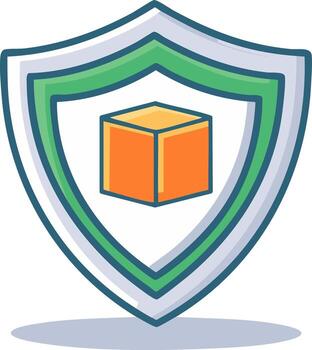 Shield Protecting Orange Cube Icon. Secure Storage Concept. Data, Digital, or Information Safety vector
