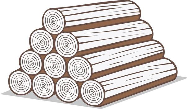 Cartoon illustration of neatly stacked firewood logs displaying concentric tree ring patterns vector